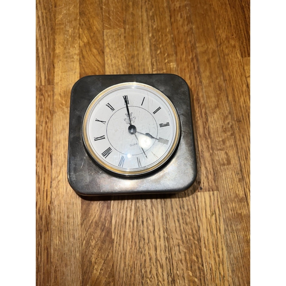 Vtg desk International Silver Company Quartz Silver Plated Cubic Clock Works‎